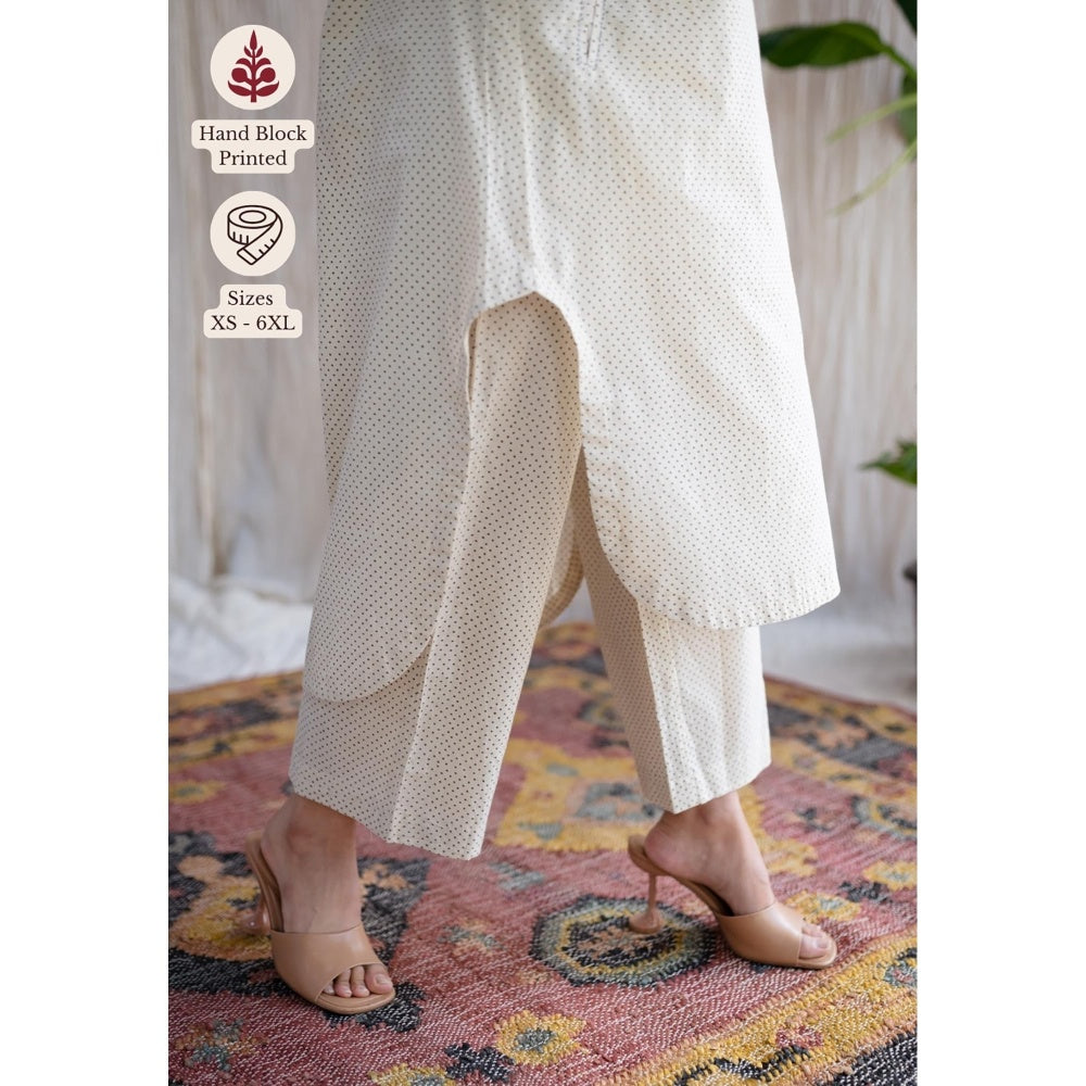 The Indian Ethnic Co. Off-White Straight Ajrakh Handblock Printed Cotton Pant
