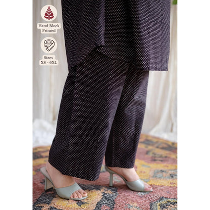 The Indian Ethnic Co. Charcoal Straight Ajrakh Handblock Print Cotton Pant