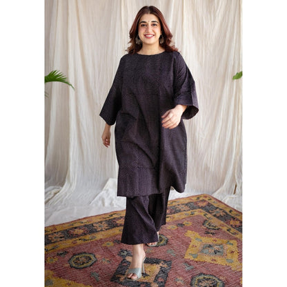 The Indian Ethnic Co. Charcoal Straight Ajrakh Handblock Print Cotton Pant
