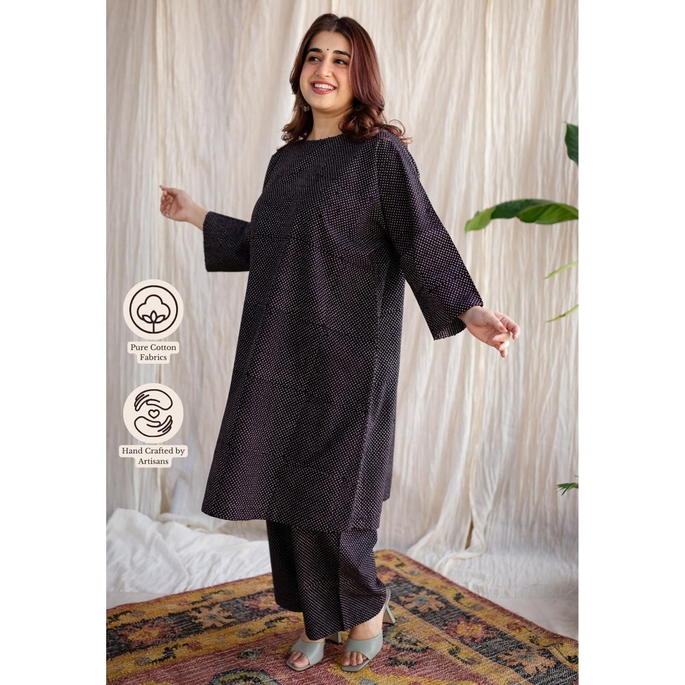 The Indian Ethnic Co. Charcoal Straight Ajrakh Handblock Print Cotton Pant