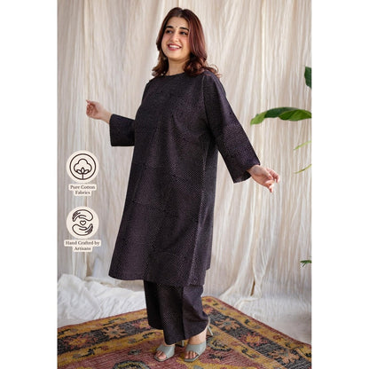 The Indian Ethnic Co. Charcoal Straight Ajrakh Handblock Print Cotton Pant