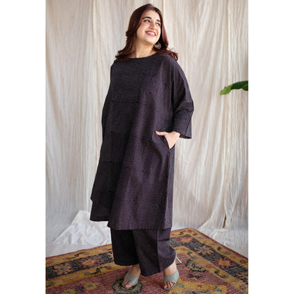The Indian Ethnic Co. Charcoal Straight Ajrakh Handblock Print Cotton Pant