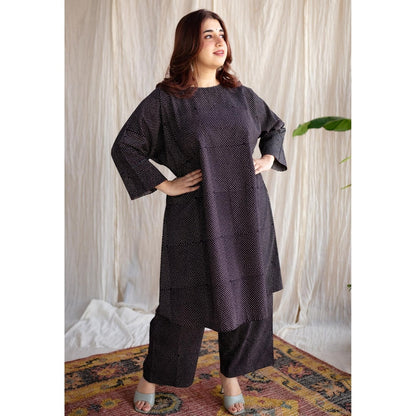 The Indian Ethnic Co. Charcoal Straight Ajrakh Handblock Print Cotton Pant