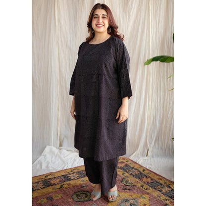 The Indian Ethnic Co. Charcoal Straight Ajrakh Handblock Print Cotton Pant