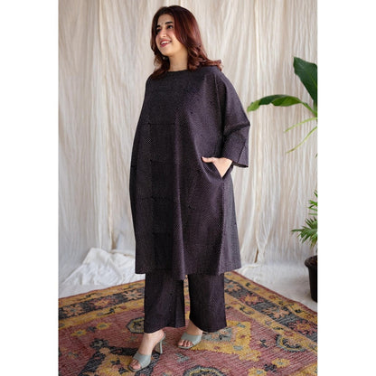 The Indian Ethnic Co. Charcoal Straight Ajrakh Handblock Print Cotton Pant