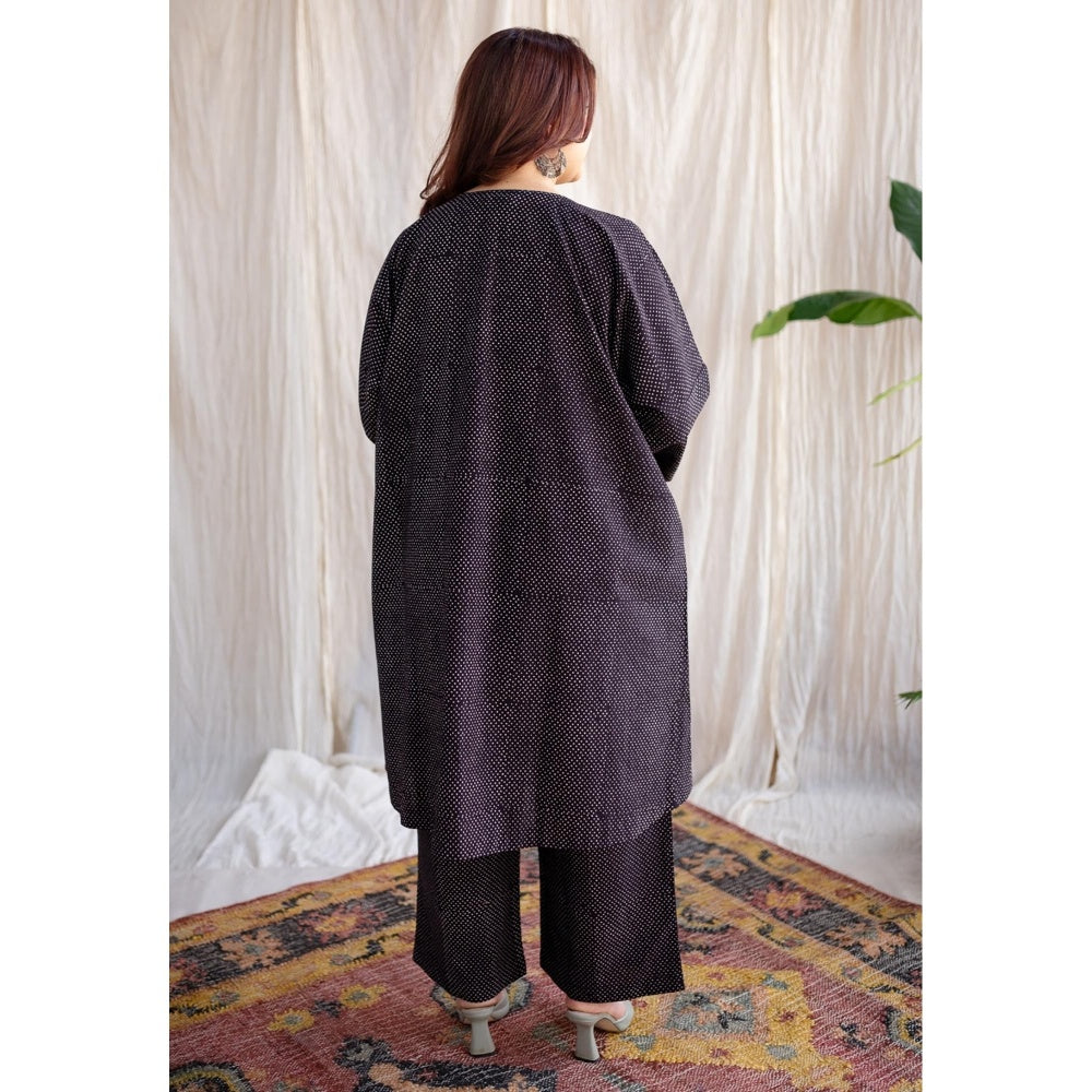 The Indian Ethnic Co. Charcoal Straight Ajrakh Handblock Print Cotton Pant