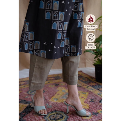 The Indian Ethnic Co. Mud Brown Straight Solid Slub Cotton Pant