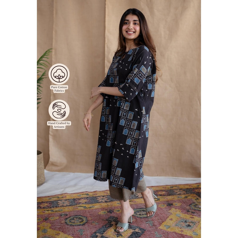 The Indian Ethnic Co. Mud Brown Straight Solid Slub Cotton Pant