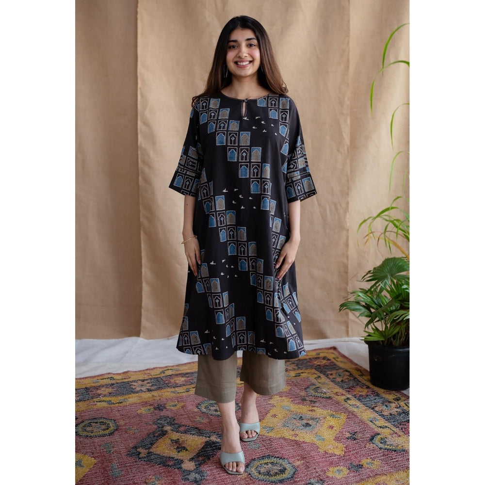 The Indian Ethnic Co. Mud Brown Straight Solid Slub Cotton Pant