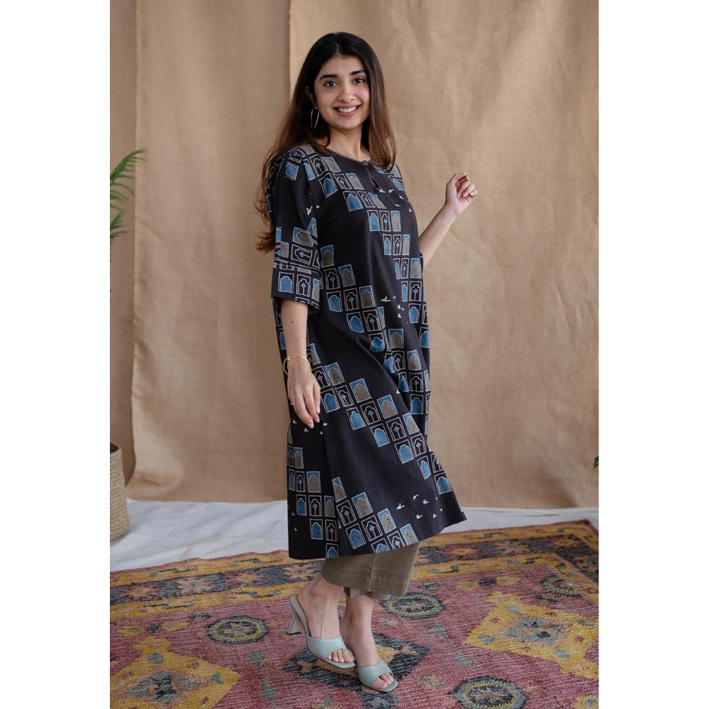 The Indian Ethnic Co. Mud Brown Straight Solid Slub Cotton Pant