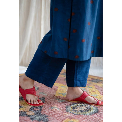 The Indian Ethnic Co. Blue Straight Ajrakh Printed Cotton Kurta With V Neck