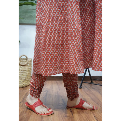 The Indian Ethnic Co. Madder Narrow Fadat Printed Cotton Chudidar Pant