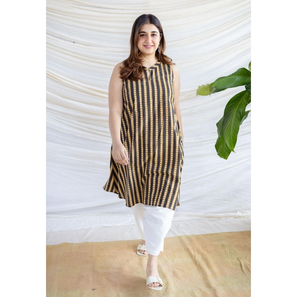 The Indian Ethnic Co. Black A-Line Kalamkari Printed Cotton Kurta With Sleeveless