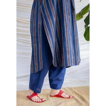 The Indian Ethnic Co. Navy Blue Straight Ajrakh Printed Cotton Kurta With Sleeveless