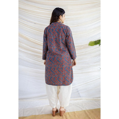 The Indian Ethnic Co. Multi-Color Straight Ajrakh Printed Cotton Kurta With Full Sleeves
