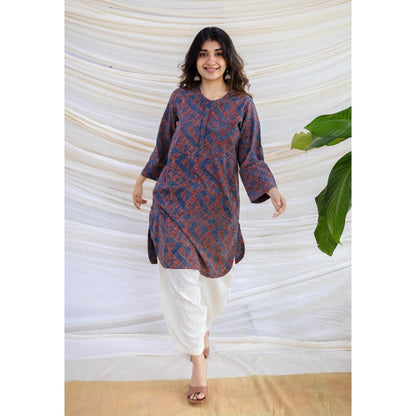 The Indian Ethnic Co. Multi-Color Straight Ajrakh Printed Cotton Kurta With Full Sleeves
