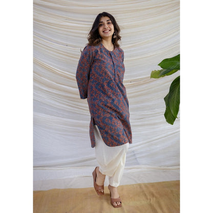 The Indian Ethnic Co. Multi-Color Straight Ajrakh Printed Cotton Kurta With Full Sleeves