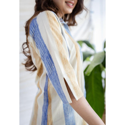 The Indian Ethnic Co. Straight Bagru Printed Cotton Shirt With Collar Neck