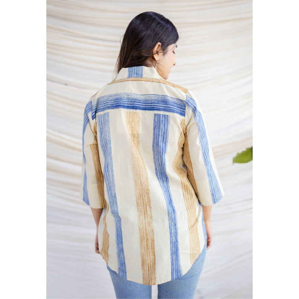 The Indian Ethnic Co. Straight Bagru Printed Cotton Shirt With Collar Neck