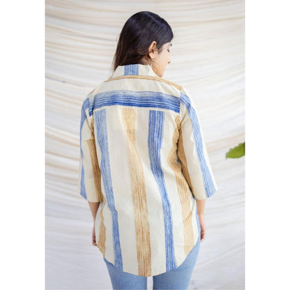 The Indian Ethnic Co. Straight Bagru Printed Cotton Shirt With Collar Neck