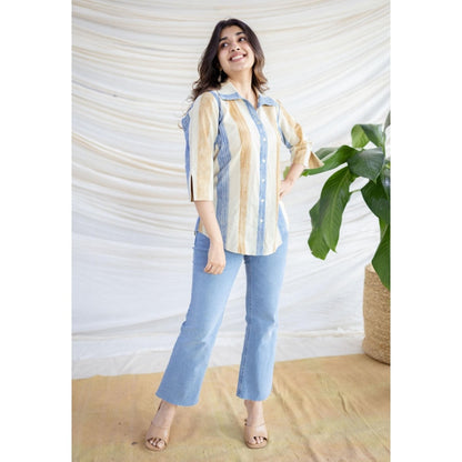 The Indian Ethnic Co. Straight Bagru Printed Cotton Shirt With Collar Neck