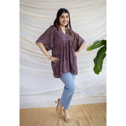 The Indian Ethnic Co. Black Loose Ajrakh Printed Modal Silk Top With V Neck