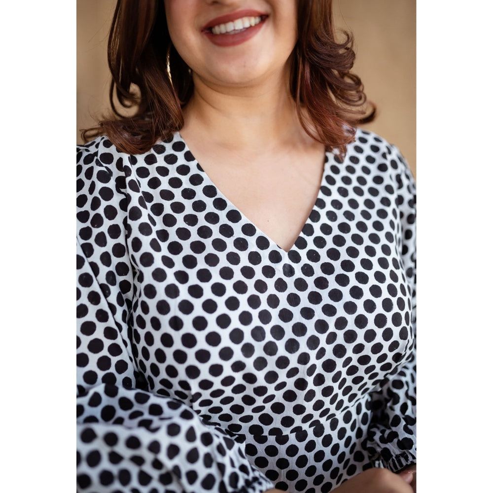 The Indian Ethnic Co. Multi-Color A-Line Dabu Printed Cotton Dress With V Neck