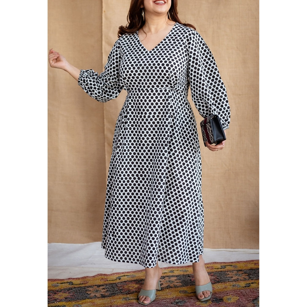 The Indian Ethnic Co. Multi-Color A-Line Dabu Printed Cotton Dress With V Neck