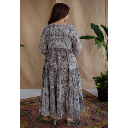 The Indian Ethnic Co. Grey A-Line Batik Hand Block Mul Dress With Slip (Set of 2)