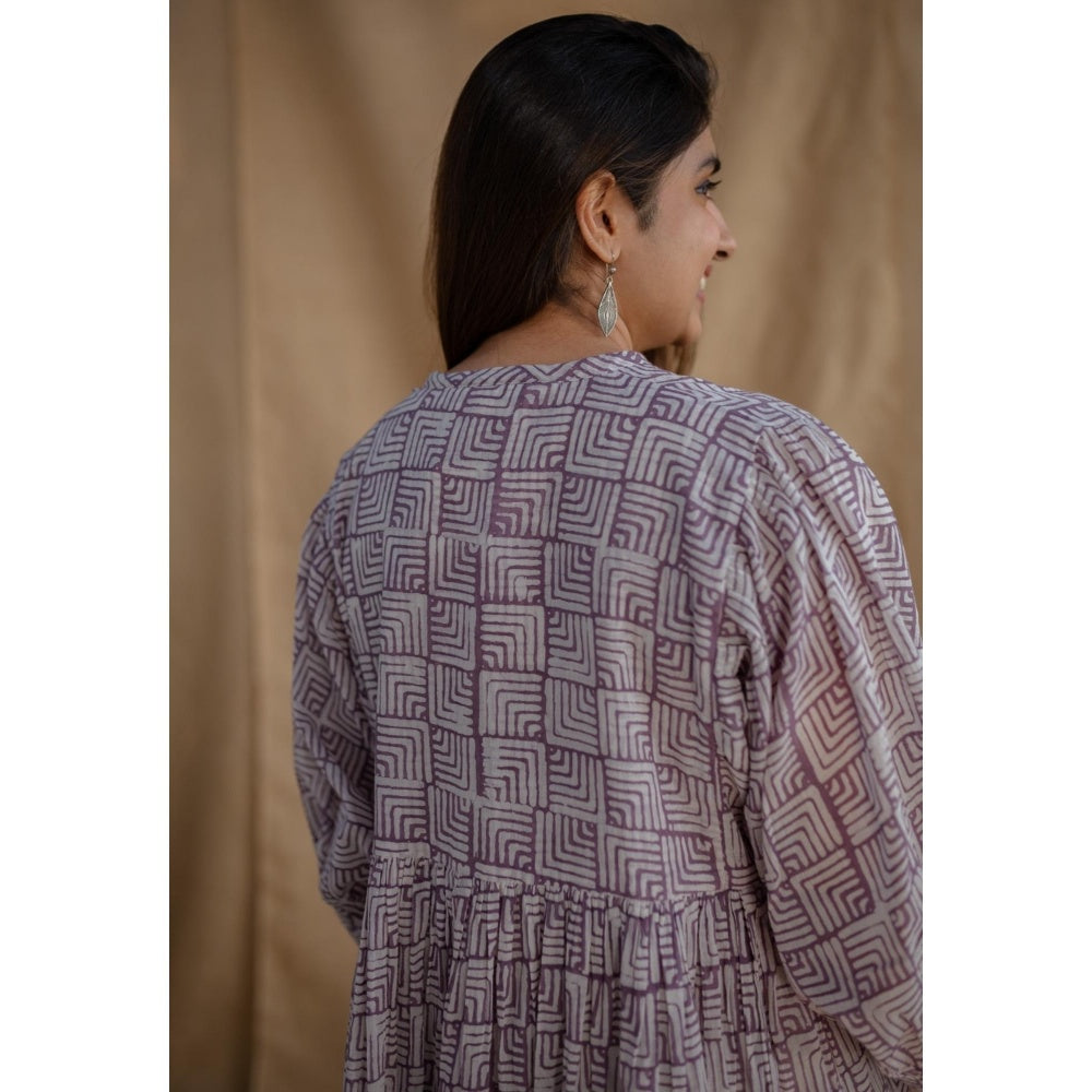 The Indian Ethnic Co. Multi-Color A-Line Batik Hand Block Mul Dress With Slip (Set of 2)