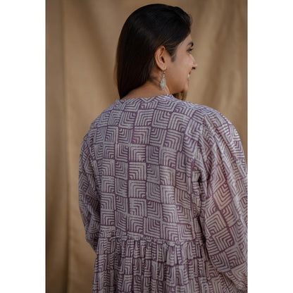 The Indian Ethnic Co. Multi-Color A-Line Batik Hand Block Mul Dress With Slip (Set of 2)