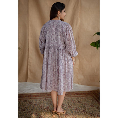 The Indian Ethnic Co. Multi-Color A-Line Batik Hand Block Mul Dress With Slip (Set of 2)