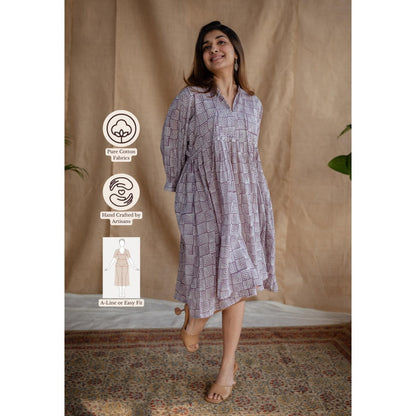 The Indian Ethnic Co. Multi-Color A-Line Batik Hand Block Mul Dress With Slip (Set of 2)