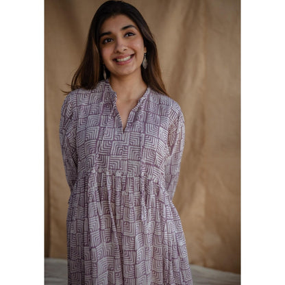 The Indian Ethnic Co. Multi-Color A-Line Batik Hand Block Mul Dress With Slip (Set of 2)