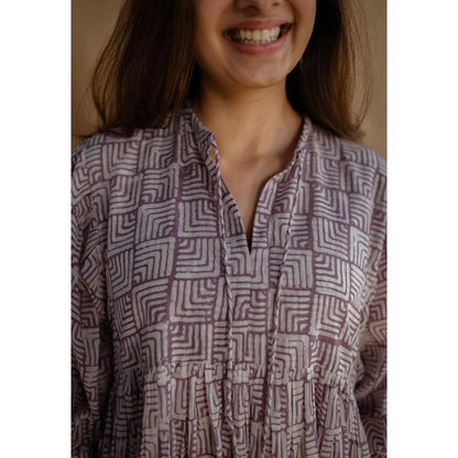 The Indian Ethnic Co. Multi-Color A-Line Batik Hand Block Mul Dress With Slip (Set of 2)