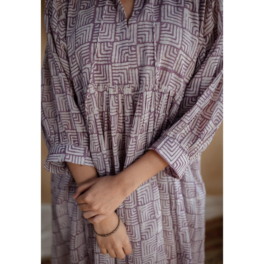 The Indian Ethnic Co. Multi-Color A-Line Batik Hand Block Mul Dress With Slip (Set of 2)