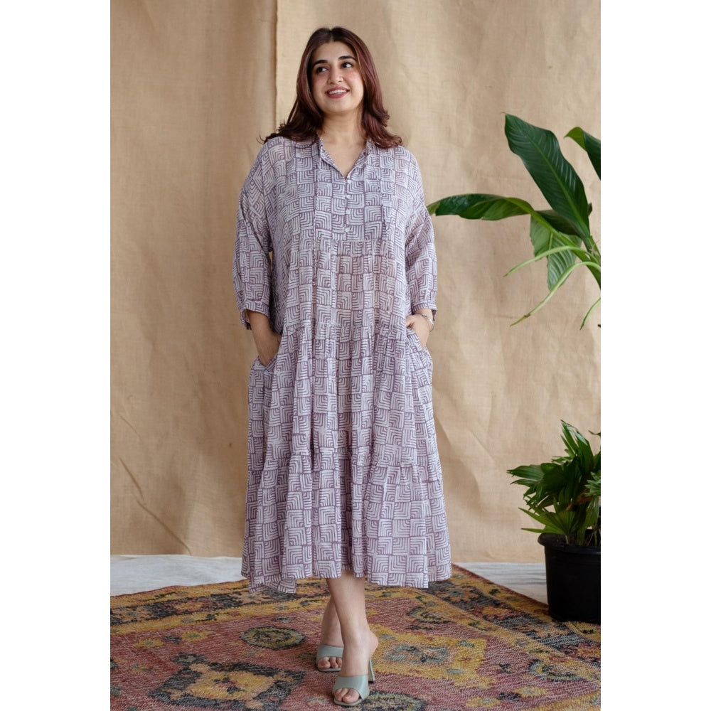 The Indian Ethnic Co. Multi-Color A-Line Batik Hand Block Mul Dress With Slip (Set of 2)