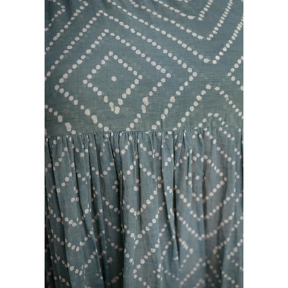The Indian Ethnic Co. Green A-Line Batik Hand Block Mul Dress With Attached Lining