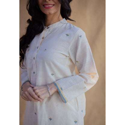 The Indian Ethnic Co. Off White Straight Jamdani Handwoven Cotton Kurta