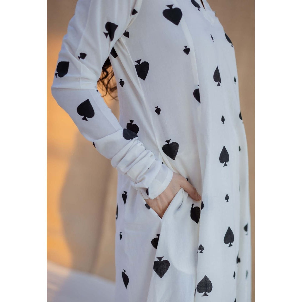 The Indian Ethnic Co. White A-Line Block Printed Cotton Kurta