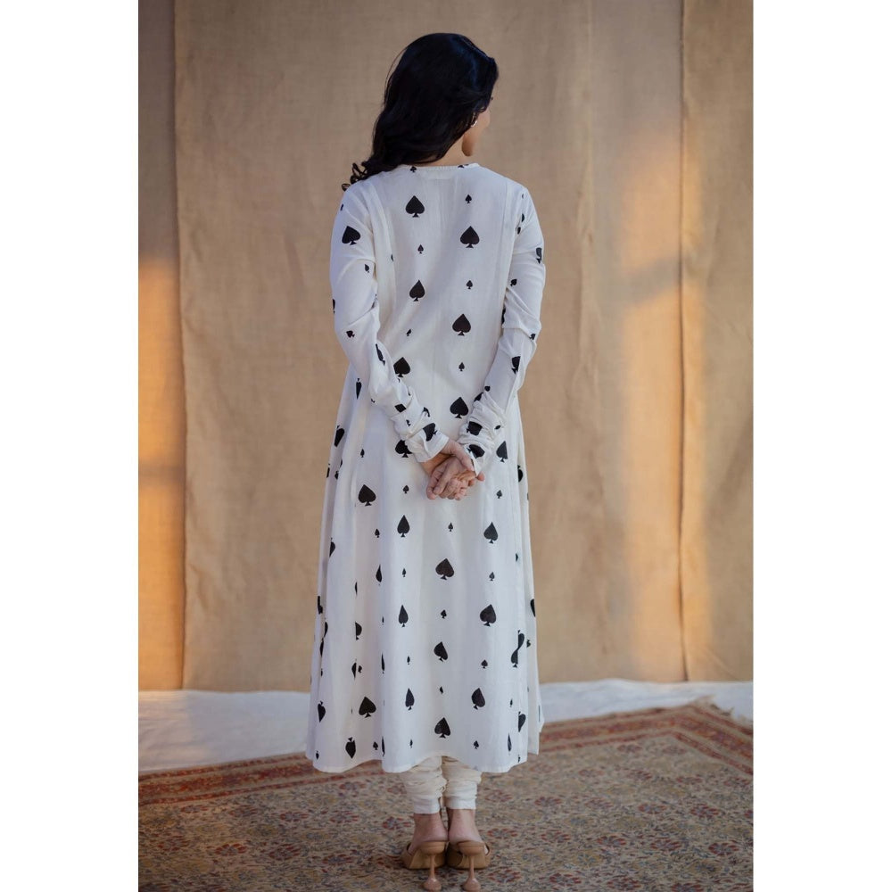 The Indian Ethnic Co. White A-Line Block Printed Cotton Kurta