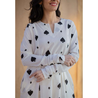 The Indian Ethnic Co. White A-Line Block Printed Cotton Kurta