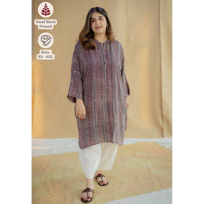 The Indian Ethnic Co. Purple Ajrakh Hand Block Printed Modal Silk Kurta
