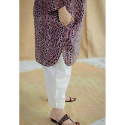The Indian Ethnic Co. Purple Ajrakh Hand Block Printed Modal Silk Kurta