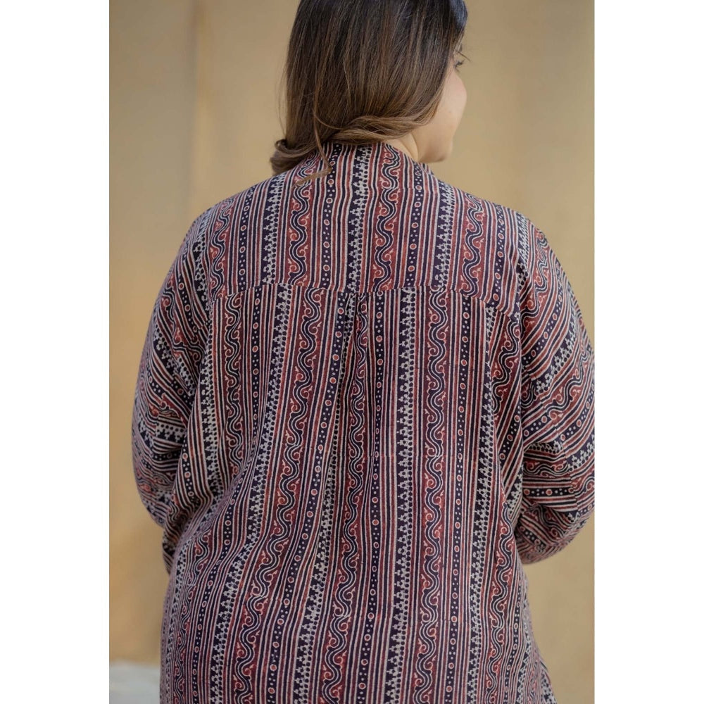 The Indian Ethnic Co. Purple Ajrakh Hand Block Printed Modal Silk Kurta