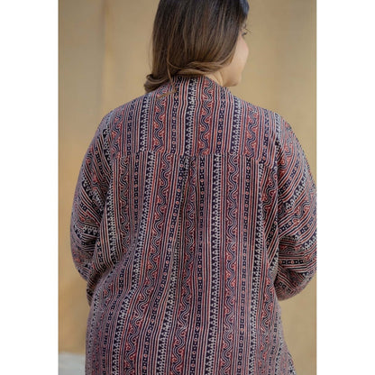 The Indian Ethnic Co. Purple Ajrakh Hand Block Printed Modal Silk Kurta