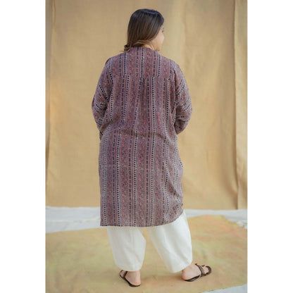 The Indian Ethnic Co. Purple Ajrakh Hand Block Printed Modal Silk Kurta