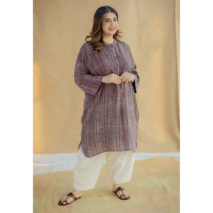 The Indian Ethnic Co. Purple Ajrakh Hand Block Printed Modal Silk Kurta