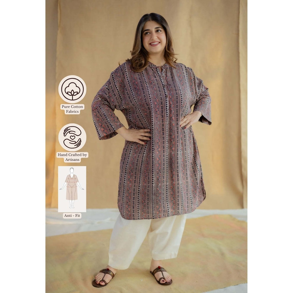 The Indian Ethnic Co. Purple Ajrakh Hand Block Printed Modal Silk Kurta
