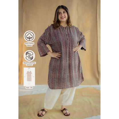 The Indian Ethnic Co. Purple Ajrakh Hand Block Printed Modal Silk Kurta